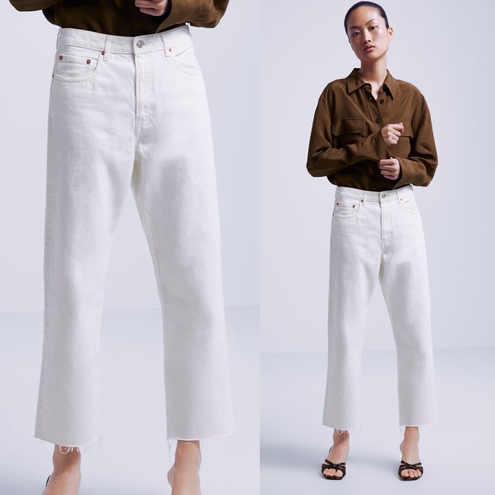 NWT Zara Woman High Rise Raw Hem Culotte - White